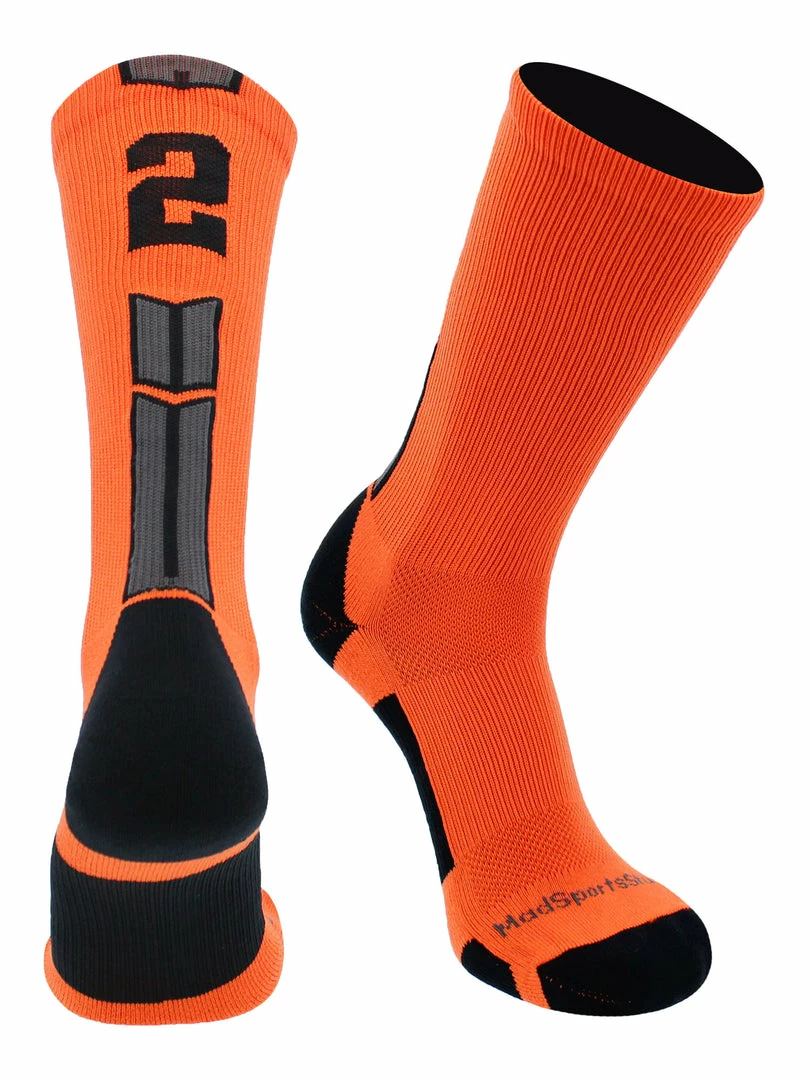 Brand new 😀 MadSportsStuff Orange And Black Player ID Custom Number Crew 🧦 Socks For 🏀 Basketball Lacrosse Volleyball Boys And 👧 Girls 🤩 2 MadSportsStuff Orange And Black Player ID Custom Number Crew Socks For Basketball Lacrosse Volleyball Boys And Girls