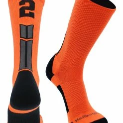 MadSportsStuff Volleyball Socks Orange And Black Player ID Custom Number Crew Socks For Basketball Lacrosse Volleyball Boys And Girls