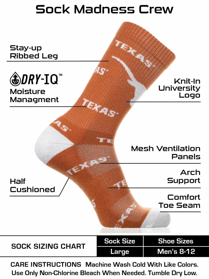 Outlet ๐ TCK All Schools Texas Longhorns ๐งฆ Socks Crew Length Sock Mayhem ๐ 3 TCK All Schools Texas Longhorns Socks Crew Length Sock Mayhem