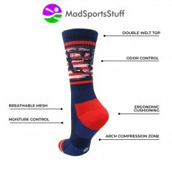 MadSportsStuff USA Football Socks With American Flag And Player Crew Length
