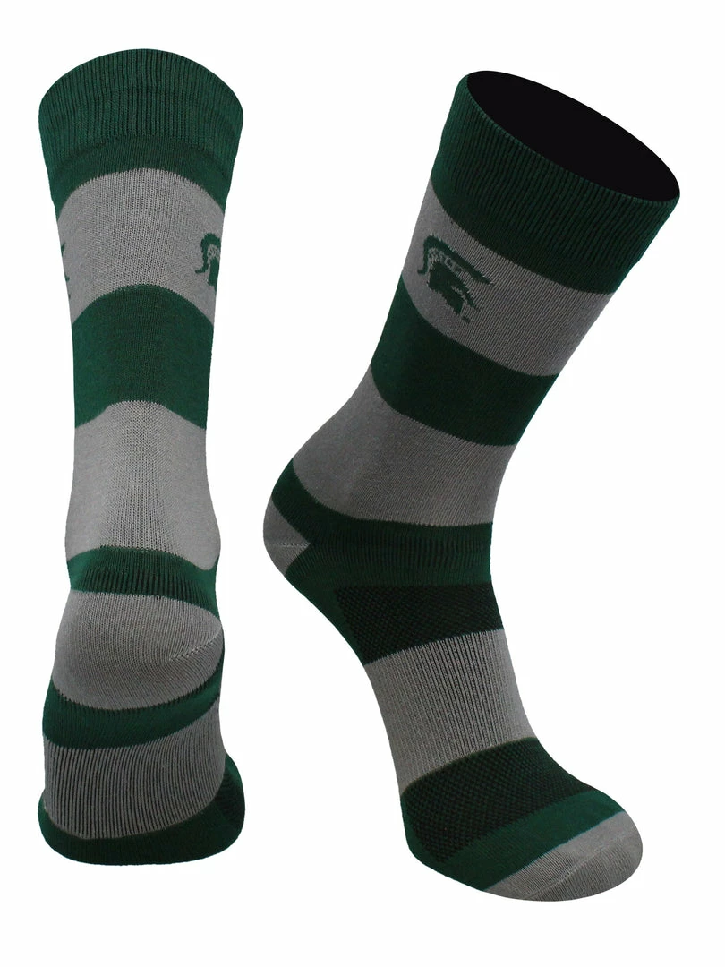 Hot Sale ๐ TCK Michigan State Spartans ๐งฆ Socks Game Day Striped Crew ๐งฆ Socks โจ 2 TCK Michigan State Spartans Socks Game Day Striped Crew Socks