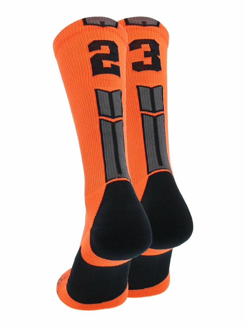 Brand new 😀 MadSportsStuff Orange And Black Player ID Custom Number Crew 🧦 Socks For 🏀 Basketball Lacrosse Volleyball Boys And 👧 Girls 🤩 79 MadSportsStuff Orange And Black Player ID Custom Number Crew Socks For Basketball Lacrosse Volleyball Boys And Girls