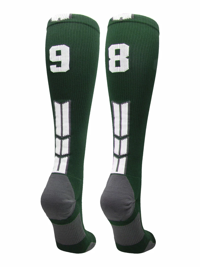 Hot Sale โ๏ธ MadSportsStuff Dark Green Player ID Custom Number Over The Calf ๐งฆ Socks For ๐ฅ Softball โพ Baseball Football Boys And ๐ง Girls ๐ 93 MadSportsStuff Dark Green Player ID Custom Number Over The Calf Socks For Softball Baseball Football Boys And Girls