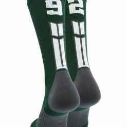 MadSportsStuff Dark Green Player ID Custom Number Crew Socks For Basketball Lacrosse Volleyball Boys And Girls Volleyball Socks