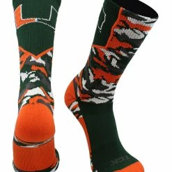 TCK Miami Hurricanes Socks Woodland Camo Crew All Schools