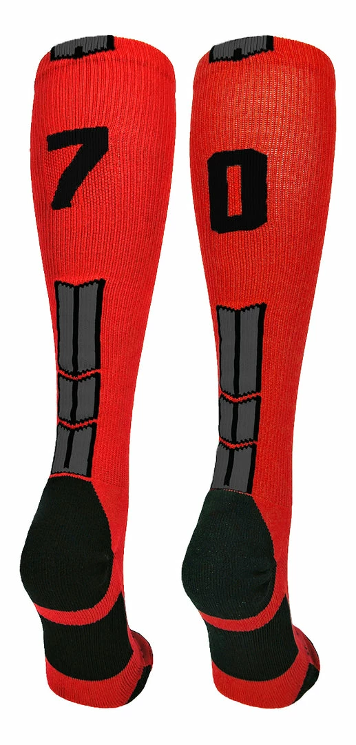 Budget ๐ฏ MadSportsStuff Red And Black Player ID Custom Number Over The Calf ๐งฆ Socks For ๐ฅ Softball โพ Baseball Football Boys And ๐ง Girls โพ Baseball ๐งฆ Socks ๐ 10 MadSportsStuff Red And Black Player ID Custom Number Over The Calf Socks For Softball Baseball Football Boys And Girls Baseball Socks