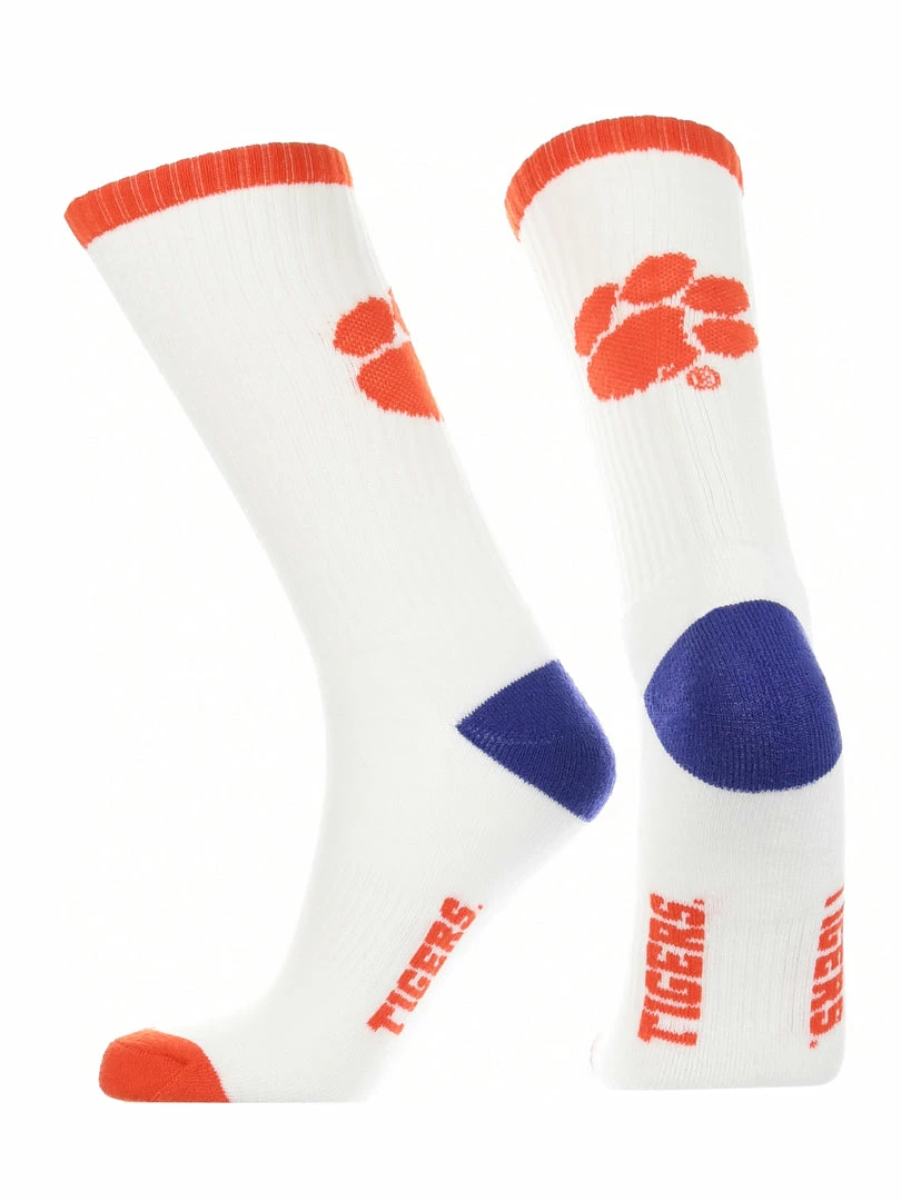 Hot Sale ๐ TCK All Schools Clemson Tigers ๐งฆ Socks Basic Crew White ๐งฆ Socks ๐ 2 TCK All Schools Clemson Tigers Socks Basic Crew White Socks