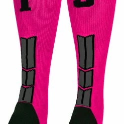 MadSportsStuff Baseball Socks Neon Pink And Black Player ID Custom Number Over The Calf Socks For Softball Baseball Football Boys And Girls