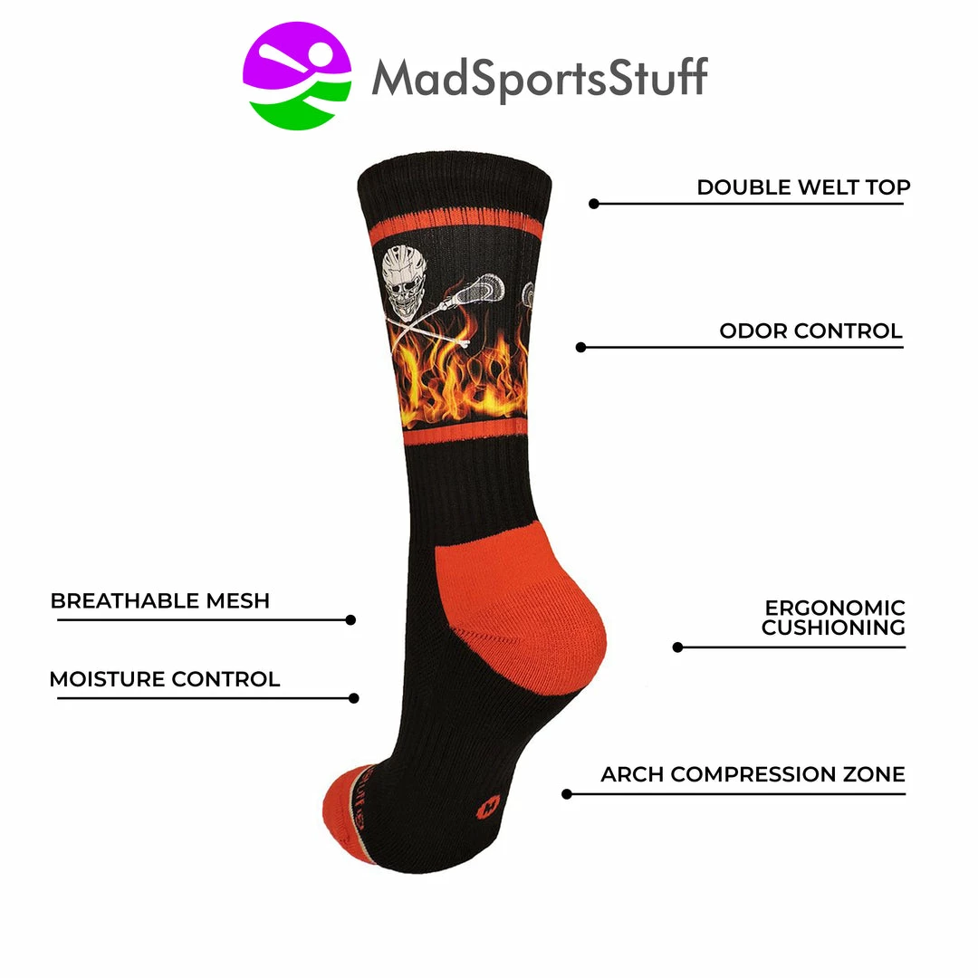 Budget ๐ MadSportsStuff Lacrosse ๐งฆ Socks With Lacrosse Sticks And Flaming Skull Athletic Crew ๐งฆ Socks โญ 3 MadSportsStuff Lacrosse Socks With Lacrosse Sticks And Flaming Skull Athletic Crew Socks