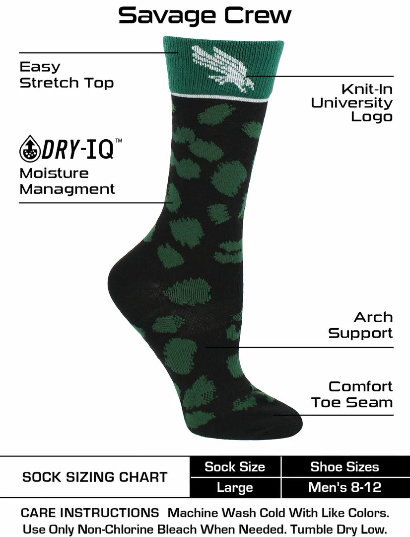 Brand new ๐คฉ TCK UNT North Texas Mean Green ๐งฆ Socks ๐ฉ Womens Savage Crew ๐งฆ Socks All Schools ๐ 3 TCK UNT North Texas Mean Green Socks Womens Savage Crew Socks All Schools