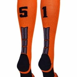 MadSportsStuff Orange And Black Player ID Custom Number Over The Calf Socks For Softball Baseball Football Boys And Girls