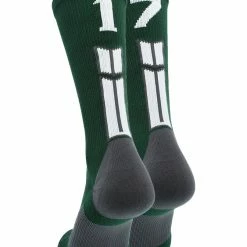 MadSportsStuff Dark Green Player ID Custom Number Crew Socks For Basketball Lacrosse Volleyball Boys And Girls Volleyball Socks