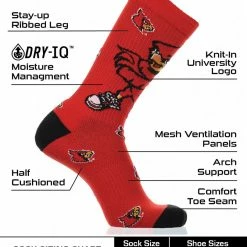 TCK All Schools Louisville Cardinals Socks Crew Length Sock Mayhem