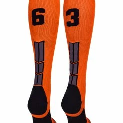 MadSportsStuff Orange And Black Player ID Custom Number Over The Calf Socks For Softball Baseball Football Boys And Girls