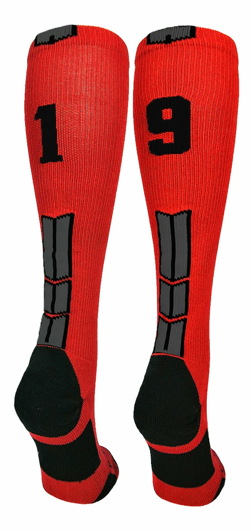 New ๐ MadSportsStuff Red And Black Player ID Custom Number Over The Calf ๐งฆ Socks For ๐ฅ Softball โพ Baseball Football Boys And ๐ง Girls โพ Baseball ๐งฆ Socks ๐ 60 MadSportsStuff Red And Black Player ID Custom Number Over The Calf Socks For Softball Baseball Football Boys And Girls Baseball Socks