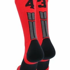 MadSportsStuff Red And Black Player ID Custom Number Crew Socks For Basketball Lacrosse Volleyball Boys And Girls
