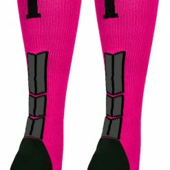 MadSportsStuff Baseball Socks Neon Pink And Black Player ID Custom Number Over The Calf Socks For Softball Baseball Football Boys And Girls