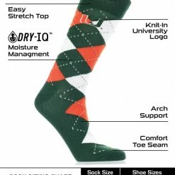 TCK Miami Hurricanes Argyle Dress Socks NCAA Fanwear Crew Length All Schools