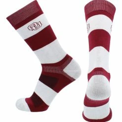 TCK All Schools OU Oklahoma Sooners Socks Game Day Striped Crew Socks