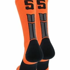 MadSportsStuff Volleyball Socks Orange And Black Player ID Custom Number Crew Socks For Basketball Lacrosse Volleyball Boys And Girls