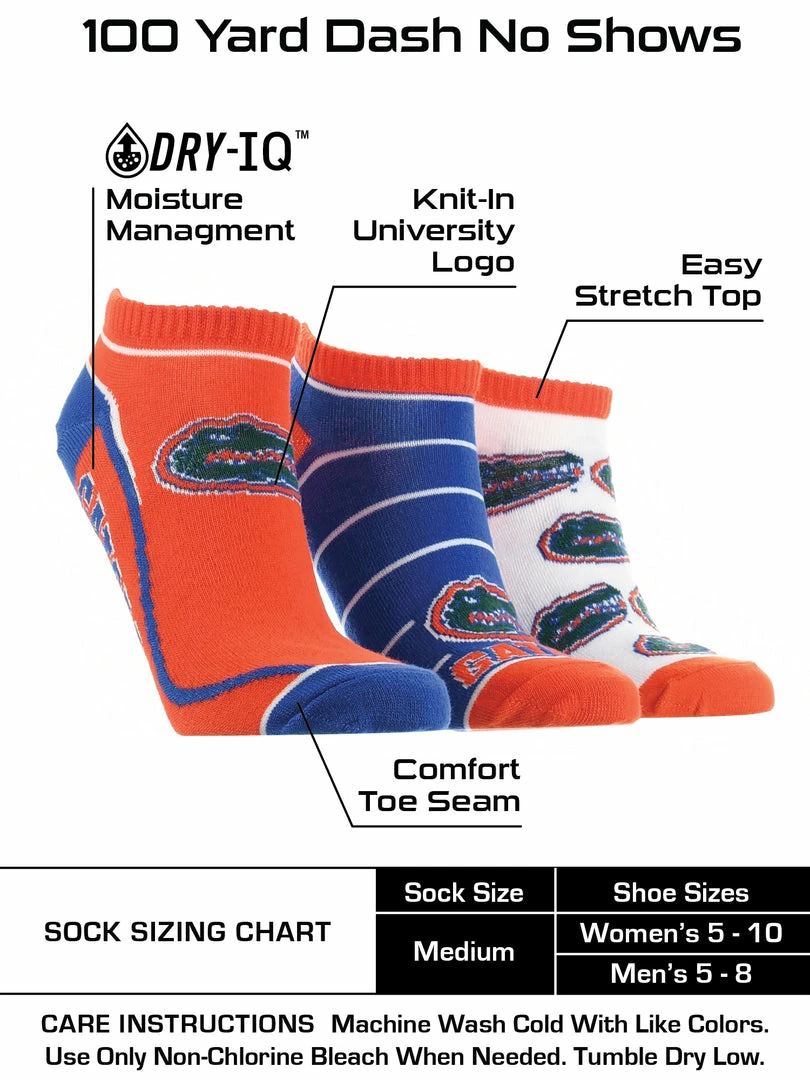 Buy ๐ฅ TCK All Schools Florida Gators No Show ๐งฆ Socks Full Field 3 Pack ๐ฅ 3 TCK All Schools Florida Gators No Show Socks Full Field 3 Pack