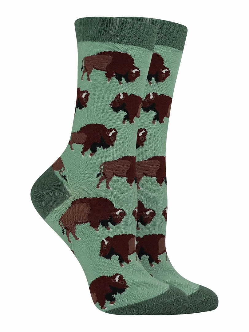 New ⭐ WHD Crazy 🧦 Socks - Crew Buffalo 🧦 Socks For 👩 Women Gift For Animal Lovers 🧨 4 WHD Crazy Socks - Crew Buffalo Socks For Women Gift For Animal Lovers