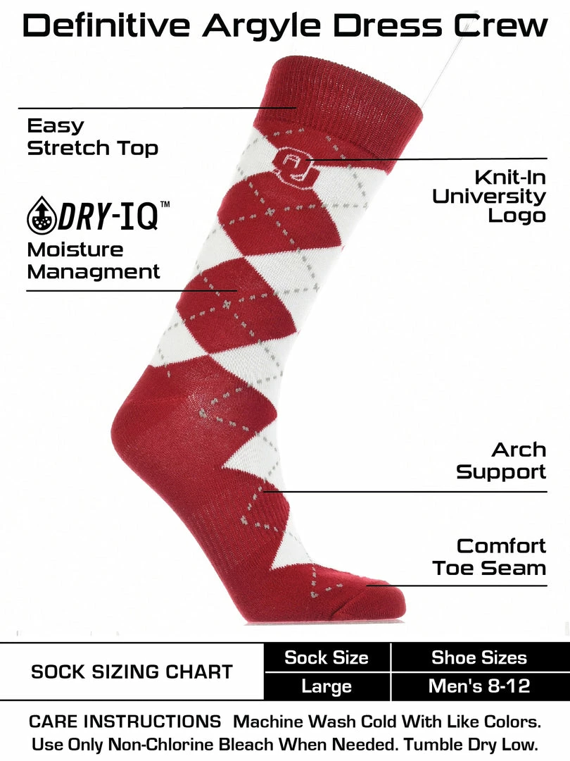 Best Sale โ๏ธ TCK OU Oklahoma Sooners Argyle ๐ Dress ๐งฆ Socks NCAA Fanwear Crew Length All Schools ๐ 3 TCK OU Oklahoma Sooners Argyle Dress Socks NCAA Fanwear Crew Length All Schools