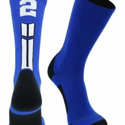 MadSportsStuff Volleyball Socks Royal Player ID Custom Number Crew Socks For Basketball Lacrosse Volleyball Boys And Girls