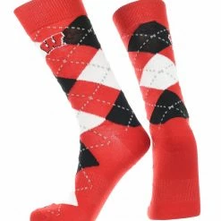 TCK Wisconsin Badgers Argyle Dress Socks NCAA Fanwear Crew Length All Schools