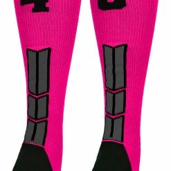 MadSportsStuff Baseball Socks Neon Pink And Black Player ID Custom Number Over The Calf Socks For Softball Baseball Football Boys And Girls