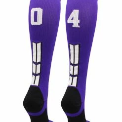 MadSportsStuff Purple Player ID Custom Number Over The Calf Socks For Softball Baseball Football Boys And Girls Softball Socks