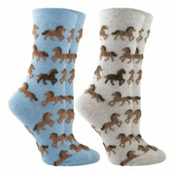 WHD Horse Socks For Women With Fuzzy Horses - Horse Lovers Gift - Equestrian Riding Socks - 2-Pack Crazy Socks - Crew