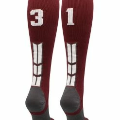 MadSportsStuff Maroon Player ID Custom Number Over The Calf Socks For Softball Baseball Football Boys And Girls Softball Socks