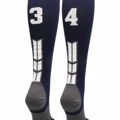 MadSportsStuff Navy Player ID Custom Number Over The Calf Socks For Softball Baseball Football Boys And Girls Softball Socks