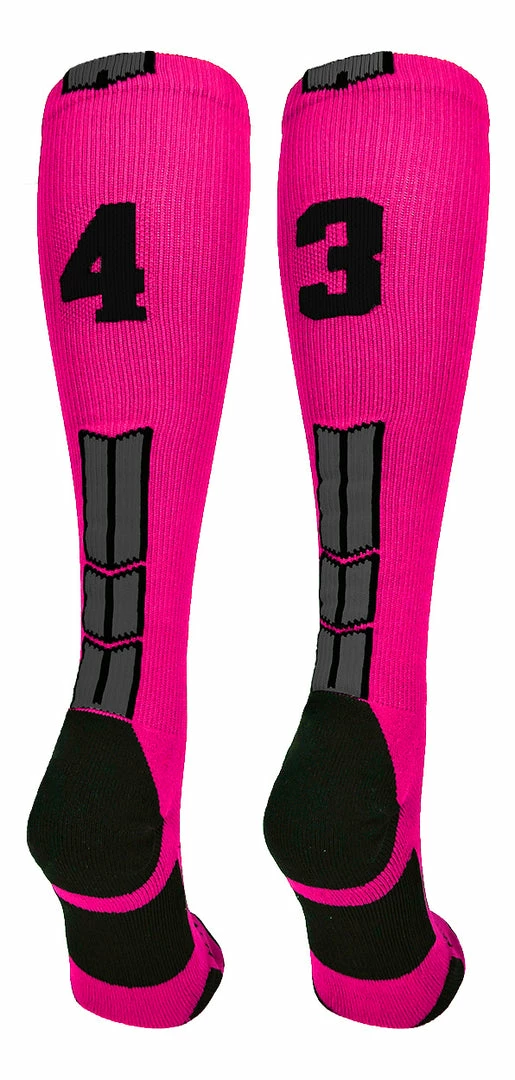 Discount ๐ฅ MadSportsStuff Neon Pink And Black Player ID Custom Number Over The Calf ๐งฆ Socks For ๐ฅ Softball โพ Baseball Football Boys And ๐ง Girls โพ Baseball ๐งฆ Socks ๐ 87 MadSportsStuff Neon Pink And Black Player ID Custom Number Over The Calf Socks For Softball Baseball Football Boys And Girls Baseball Socks
