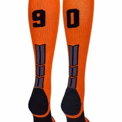 MadSportsStuff Orange And Black Player ID Custom Number Over The Calf Socks For Softball Baseball Football Boys And Girls