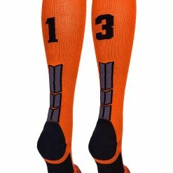 MadSportsStuff Orange And Black Player ID Custom Number Over The Calf Socks For Softball Baseball Football Boys And Girls
