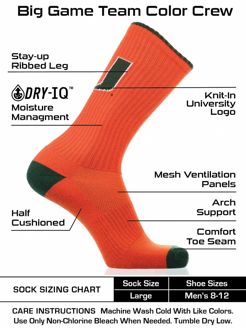 Outlet โ TCK Miami Hurricanes ๐งฆ Socks Campus Legend Crew Length All Schools ๐ 3 TCK Miami Hurricanes Socks Campus Legend Crew Length All Schools