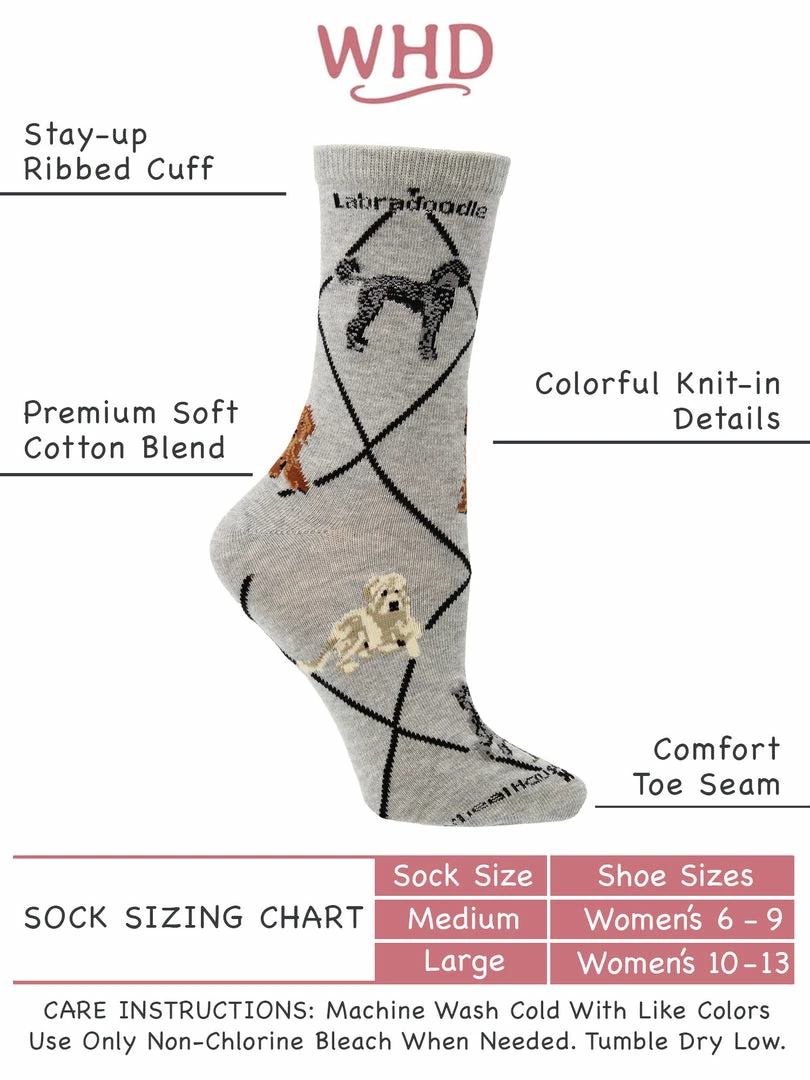 Outlet 😍 WHD Labradoodle 🧦 Socks For 👩 Women Gift For 🦮 Dog Lovers Crazy 🧦 Socks - Crew ❤️ 3 WHD Labradoodle Socks For Women Gift For Dog Lovers Crazy Socks - Crew