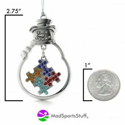 MadSportsStuff Christmas Ornament With Crystal Autism Puzzle Piece Symbol Autism Awareness