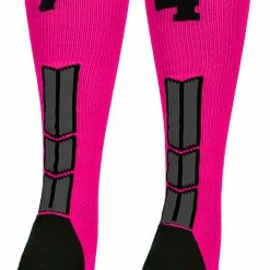 MadSportsStuff Baseball Socks Neon Pink And Black Player ID Custom Number Over The Calf Socks For Softball Baseball Football Boys And Girls