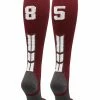 MadSportsStuff Softball Socks Maroon Player ID Custom Number Over The Calf Socks For Softball Baseball Football Boys And Girls