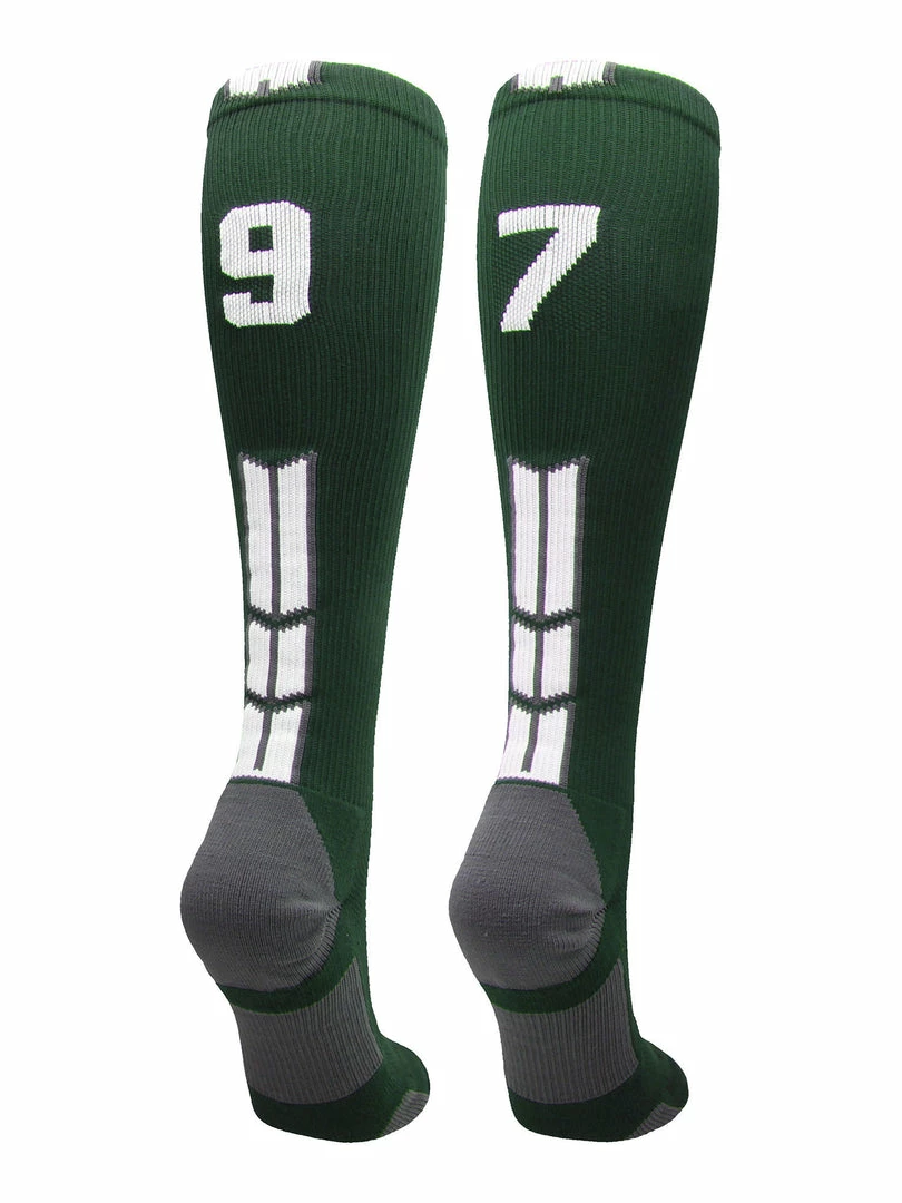 Hot Sale โ๏ธ MadSportsStuff Dark Green Player ID Custom Number Over The Calf ๐งฆ Socks For ๐ฅ Softball โพ Baseball Football Boys And ๐ง Girls ๐ 33 MadSportsStuff Dark Green Player ID Custom Number Over The Calf Socks For Softball Baseball Football Boys And Girls