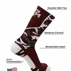 TCK All Schools Texas A&M Aggies Socks Woodland Camo Crew