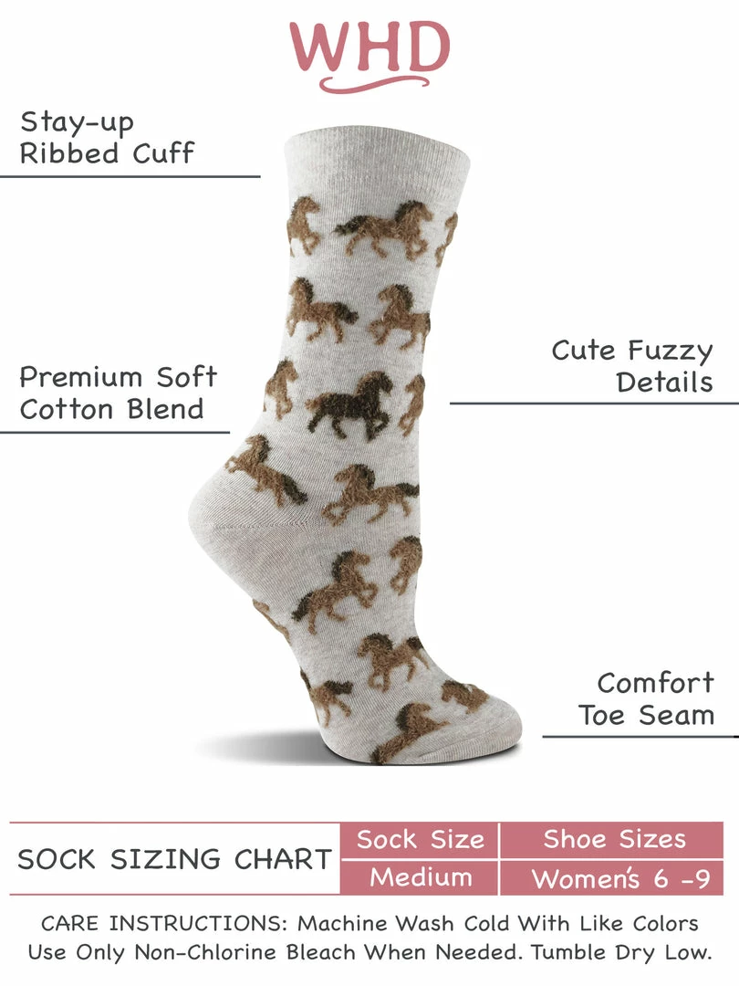 Hot Sale ❤️ WHD Horse 🧦 Socks For 👩 Women With Fuzzy Horses - Horse Lovers Gift - Equestrian Riding 🧦 Socks - 2-Pack Crazy 🧦 Socks - Crew 🔥 3 WHD Horse Socks For Women With Fuzzy Horses - Horse Lovers Gift - Equestrian Riding Socks - 2-Pack Crazy Socks - Crew