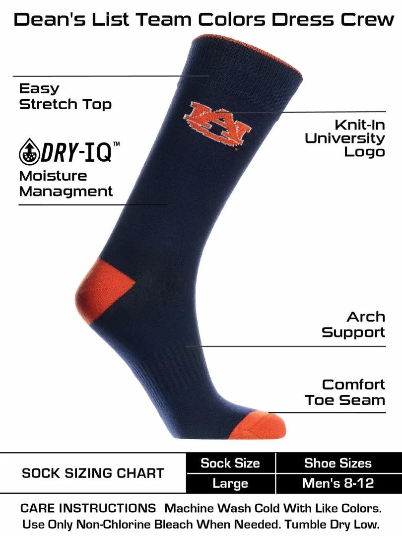 New ๐ TCK Auburn Tigers ๐ Dress ๐งฆ Socks Dean's List Crew Length ๐งฆ Socks All Schools ๐ 3 TCK Auburn Tigers Dress Socks Dean's List Crew Length Socks All Schools
