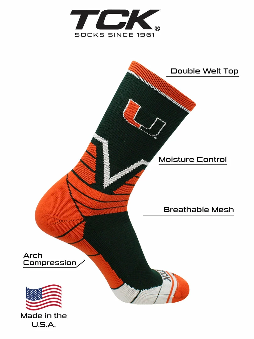 Best Pirce 🎉 TCK Miami Hurricanes 🧦 Socks Victory Crew All Schools 🔔 4 TCK Miami Hurricanes Socks Victory Crew All Schools