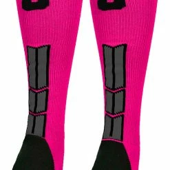 MadSportsStuff Baseball Socks Neon Pink And Black Player ID Custom Number Over The Calf Socks For Softball Baseball Football Boys And Girls