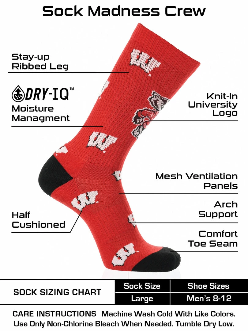 Top 10 ❤️ TCK All Schools Wisconsin Badgers 🧦 Socks Crew Length Sock Mayhem ✨ 3 TCK All Schools Wisconsin Badgers Socks Crew Length Sock Mayhem