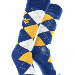 TCK West Virginia Mountaineers Argyle Dress Socks NCAA Fanwear Crew Length All Schools
